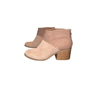 TOMS Suede Block Heel Ankle Boots Taupe Pink Women's Size 7 UK 5 EU 37.5